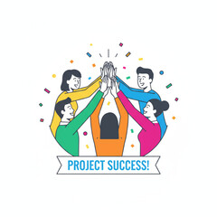 Concept art illustrating team spirit and a sense of accomplishment after successfully completing a major business goal.