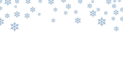 Minimalist winter background featuring falling blue snowflakes on a white backdrop. Perfect for Christmas cards, seasonal greetings, holiday banners, and festive digital or print designs.