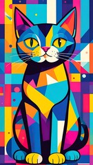 Colorful cat, geometric style