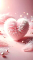 pink feathers and heart happy valentine day background