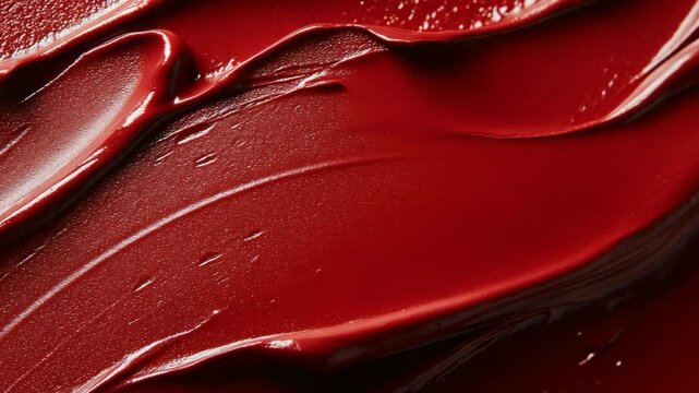 selective focus rich red lipstick texture closeup