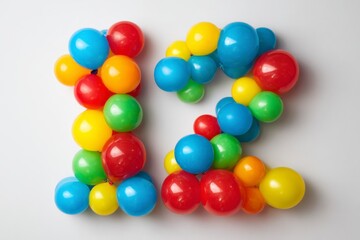 Obraz premium Colorful Balloons Forming the Number Twelve on White Background