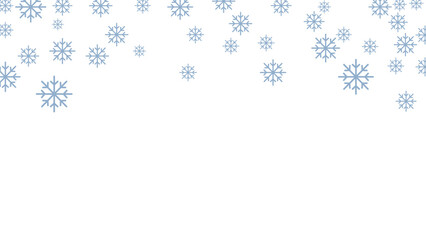 Minimalist winter background featuring falling blue snowflakes on a white backdrop. Perfect for Christmas cards, seasonal greetings, holiday banners, and festive digital or print designs.