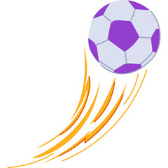 Purple and White Soccer Ball In Motion With Orange Streaks on Transparent Background Represents Speed and Action