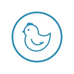 Minimalist blue outline of a bird icon inside of a circular frame