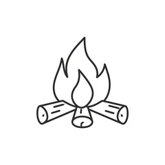 Minimalist black outline of a campfire with burning flames and wood logs