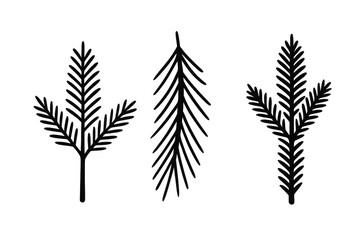 Naklejka premium Hand drawn simple black outline of evergreen tree elements, creating a botanical design for winter, christmas, or nature themes