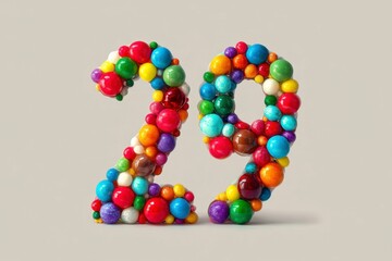 Colorful Number 29 Created with Various Decorative Bubbles and Balls