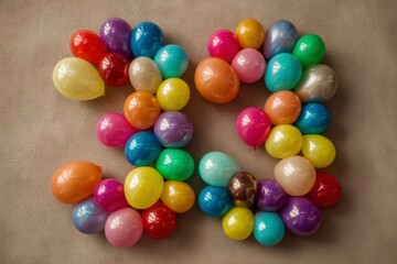 Obraz premium Colorful Balloon Arrangement on a Neutral Surface for Celebrations