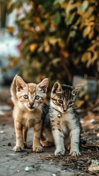 Two adorable kittens sitting side by side, possibly preparing for a playdate or showing affection