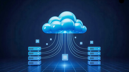 Cloud Computing Network Connectivity Concept Data Transfer to Server Farm Digital Information Technology Connecting to Internet Services Platform