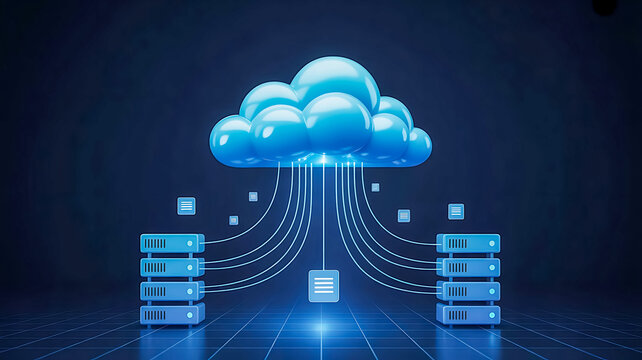Cloud Computing Network Connectivity Concept Data Transfer to Server Farm Digital Information Technology Connecting to Internet Services Platform