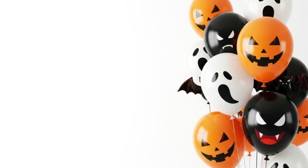 Spooky Balloons: A festive assortment of Halloween-themed balloons, each with a unique ghostly or jack-o'-lantern design, create a whimsical and celebratory atmosphere.