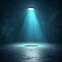 Minimalist studio scene with dramatic blue spotlight creating atmosphere and focus illustration