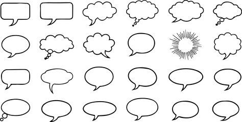 Fototapeta premium Set of hand drawn speech bubbles collection of doodle style comic balloon, cloud shape for text message, talk, idea vector illustration