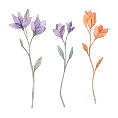 Soft pink hand-drawn floral illustration with delicate petals and green leaves on a dark background.