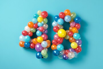 Colorful Balloon Arrangement Forming Number 48 on Blue Background