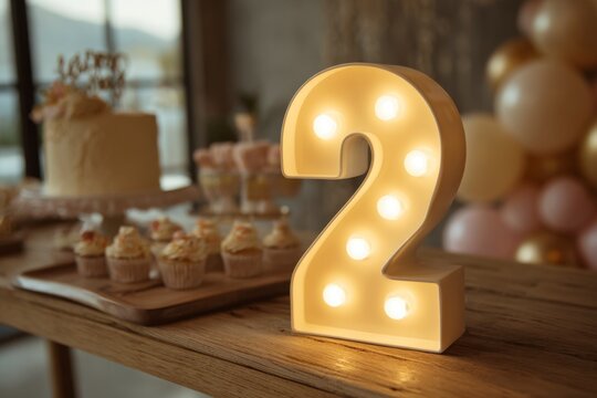 Bright Light Up Number Two Celebrating Birthday Party Decor