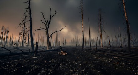 Burned Forest Road with Smoky Haze.