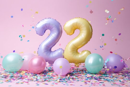 Colorful 22nd Birthday Celebration with Balloons and Confetti