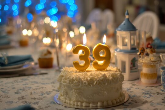 Celebration Cake with Number Candles for 39th Birthday Party