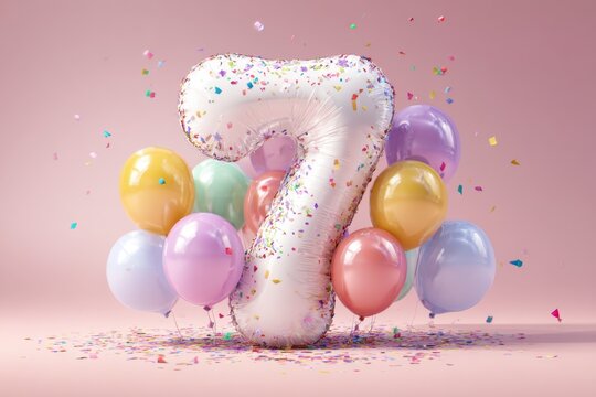 Colorful Balloon Arrangement with Number Seven for Birthday Celebration