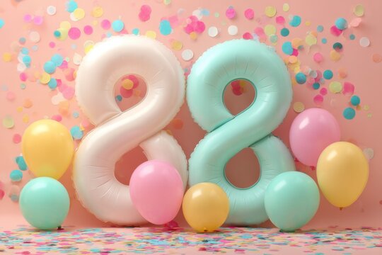 Celebration Theme with Colorful Balloons and Number Eight Decoration