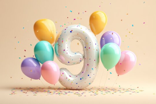 Colorful Balloons and Metallic Nine Helium Balloon with Confetti