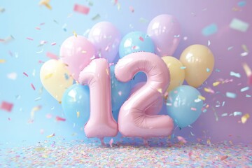 Festive Pink Balloons with Number Twelve for Celebration Theme