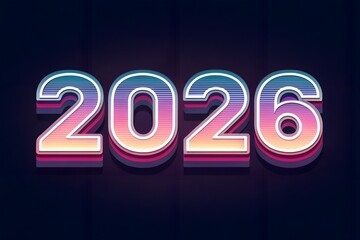 Retro Futuristic 3D 2026 Typography with Metallic Gradient &mdash; Sci-Fi Poster Design