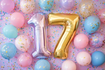 Colorful Decoration for Seventeenth Birthday Celebration with Balloons