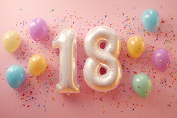 Bright and Festive Celebration of Eighteenth Birthday with Balloons