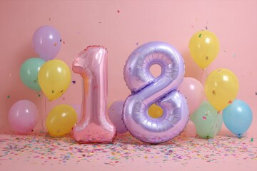 Colorful Balloons and Number Eighteen for Celebration Event
