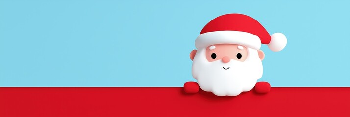 stylish christmas banner with santa claus carrying huge red rectangle on blue background, vector illustration. "Merry Christmas" written in the right side of design. 