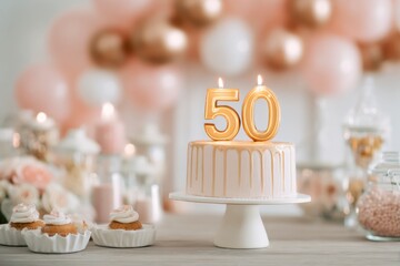 Elegant 50th Birthday Cake with Candles and Decor for Celebration