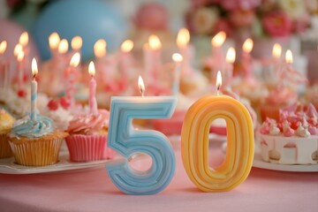 Colorful Birthday Cake with 50 Candle Celebrating Special Occasion