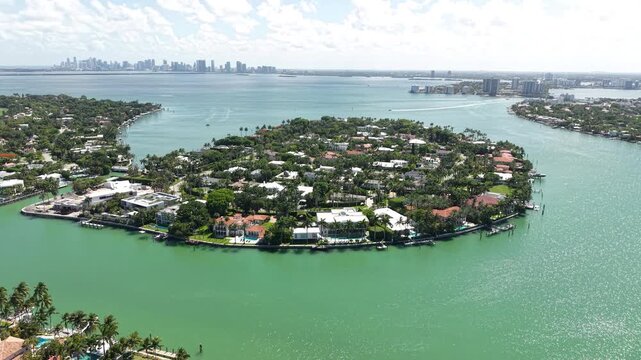 Miami Beach, Florida USA, Drone Shot of La Gorce Island and Residential Neighborhood in Biscayne Bay