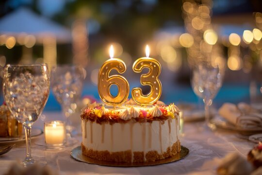 Elegant Cake with Number Candles for a 63rd Birthday Celebration