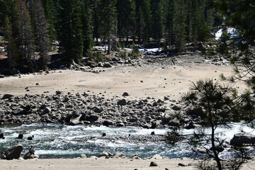 beautiful winter mountain river at Huntington lake