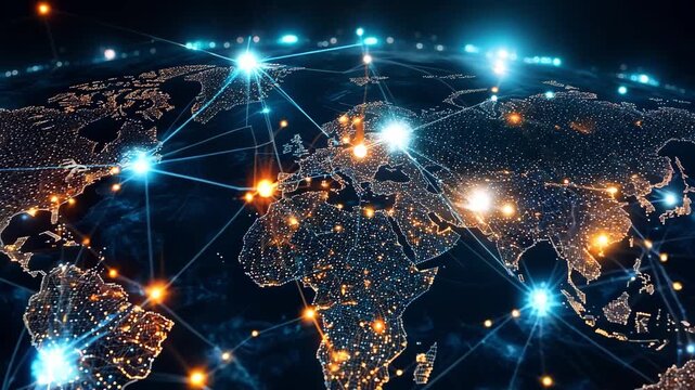 A digital representation of global connectivity, highlighting networks and data flow through various countries