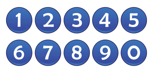 Round 1-10 numbers icon, Numbers button circles blue set.