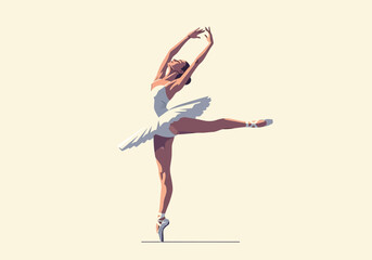 Ballerina in white tutu performing a graceful dance pose.
