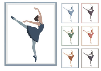 Woman in ballet pose with multiple color variations.