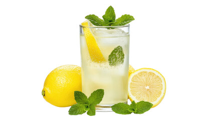 Refreshing Lemonade Glass with Mint Leaves and Lemon Wedges Summer Beverage Thirst