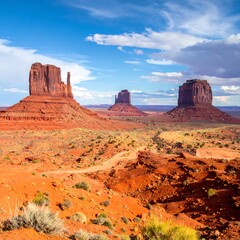 Majestic sandstone formations under a vibrant blue sky in a desert scene