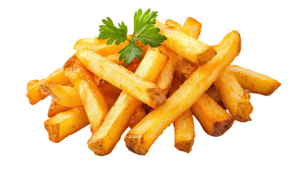 Stack of French Fries with Parsley Garnish Golden Crispy Potato Side Dish