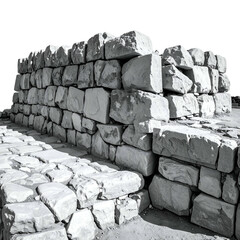 Ancient stone fortification with rough-hewn blocks and cobbled path