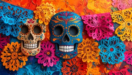 Vibrant sugar skull art with decorative flowers