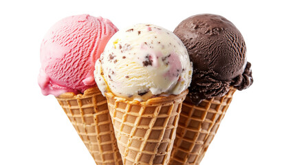 Trio Ice Cream Cones Strawberry Vanilla Chocolate Sweet Delicious Dessert