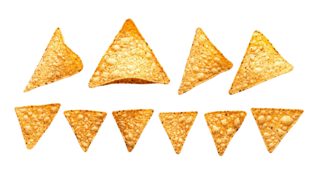 Triangular Tortilla Chips Isolated Crunchy Snack Food Appetizer Texture